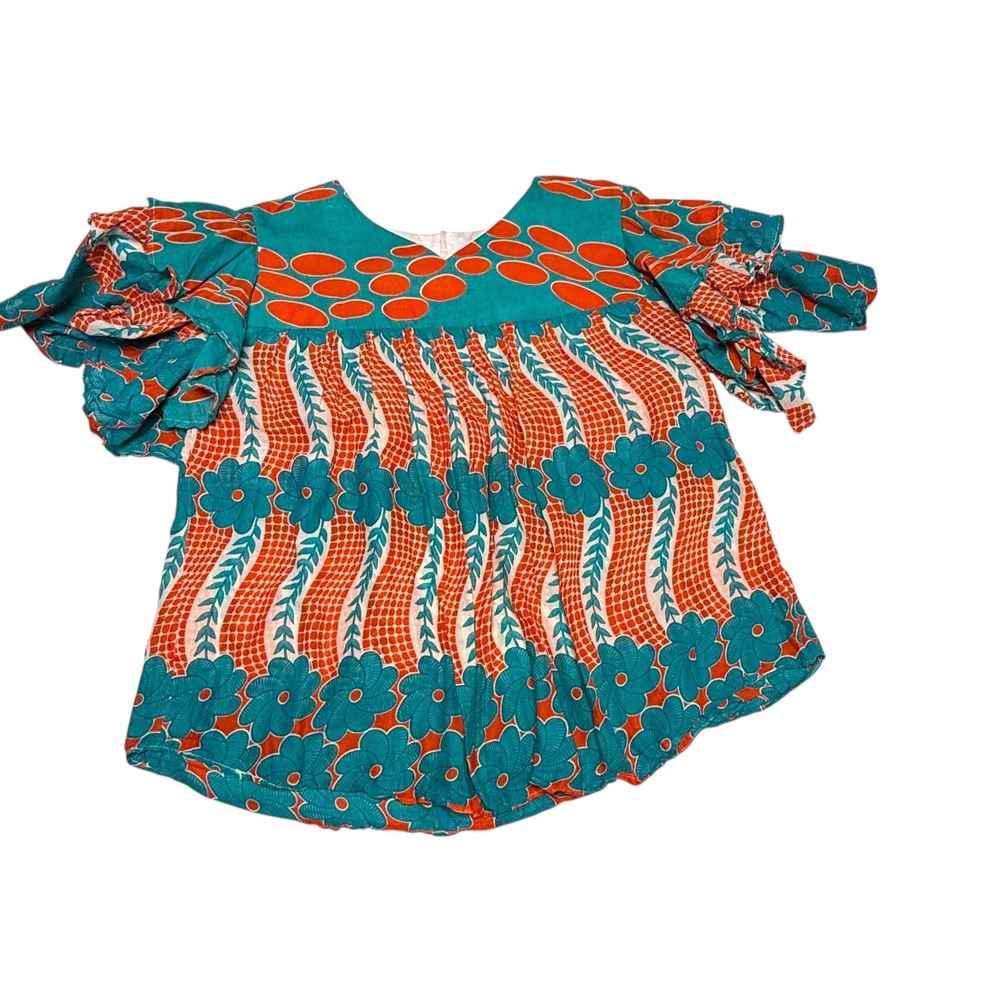 Bohemian Rhapsody‎ Flutter Sleeve V-Neck Top Women's Colorful Print Size L EUC
